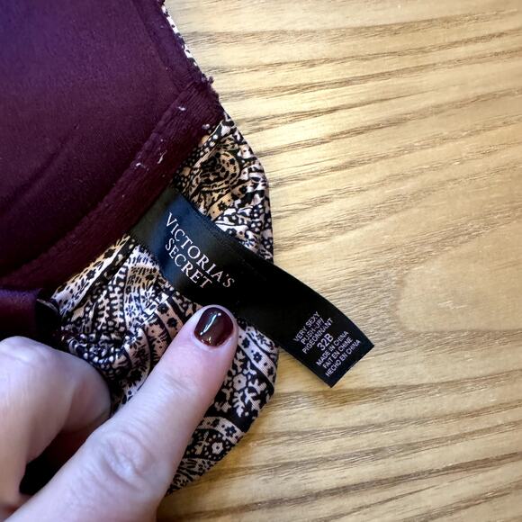 Victoria's Secret Very Sexy Push-Up Maroon Pink Paisley Bra 32B - Picture 3 of 4